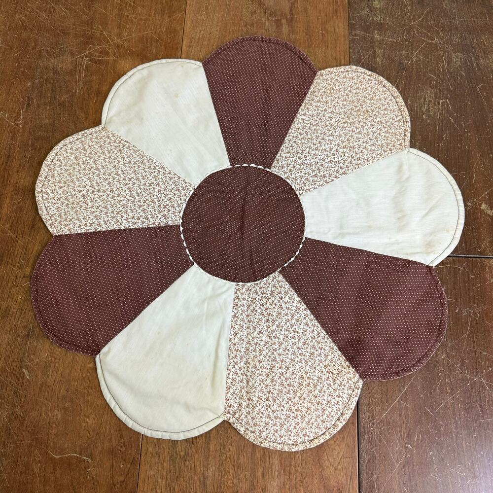 Vintage handmade brown white flower table centerpiece oversized hot plate holder